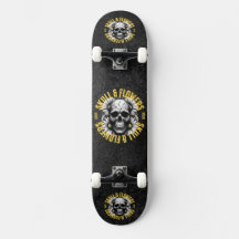 Skateboard Skull and Flowers