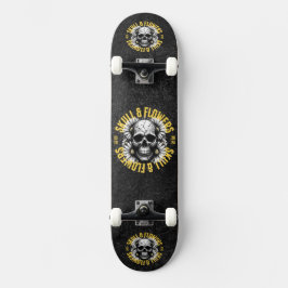 Skateboard Skull and Flowers