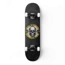 Skateboard Skull and Flowers