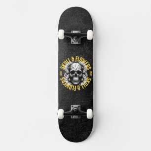 Skateboard Skull and Flowers