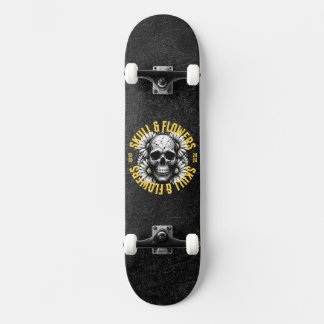 Skateboard Skull and Flowers