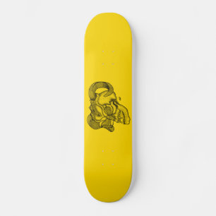 Skateboard Skull Devil Head Black and Yellow Design