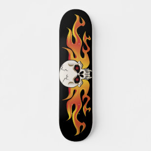 Skateboard Skull Flaming Fanged