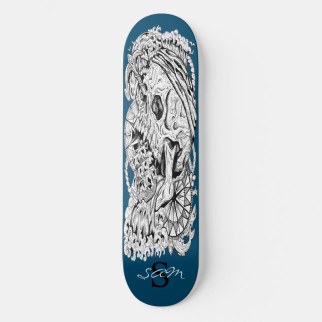skateboard Skull Monograma Skeleton Blue Anchor (Anverso)
