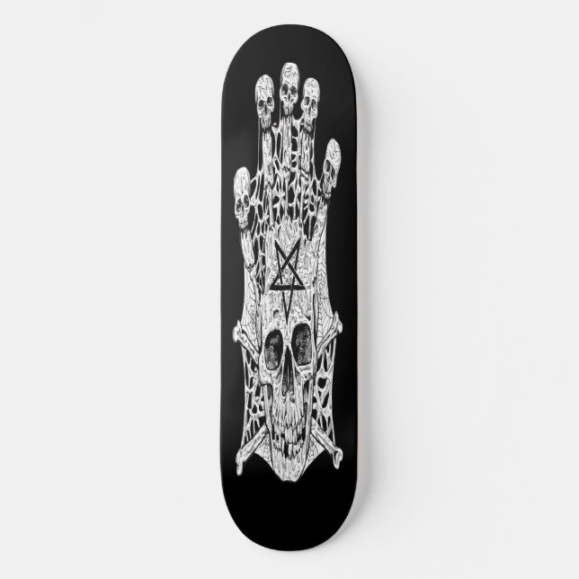 skateboard Skull plano de tinta blanca y negra (Anverso)