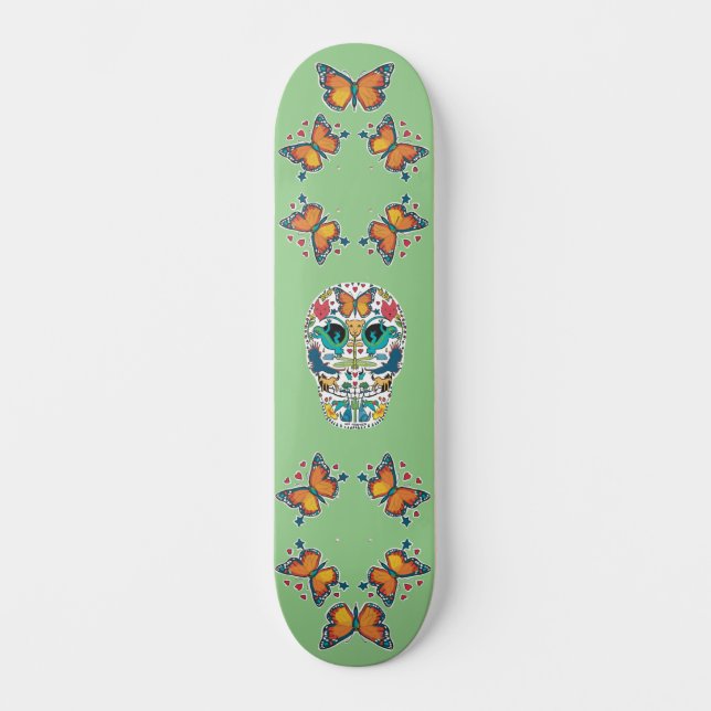 Skateboard Skull y Mariposa de Espíritu Animal Azú (Anverso)