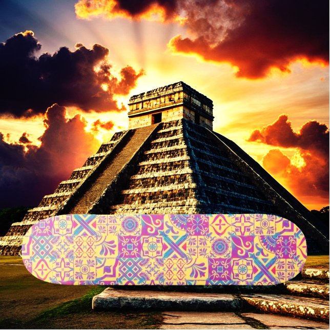 Skateboard Skyboard Azteca Española de Tile Mediterráneo (Aztec Spanish Mediterranean Tile Boho Pattern Skateboard)