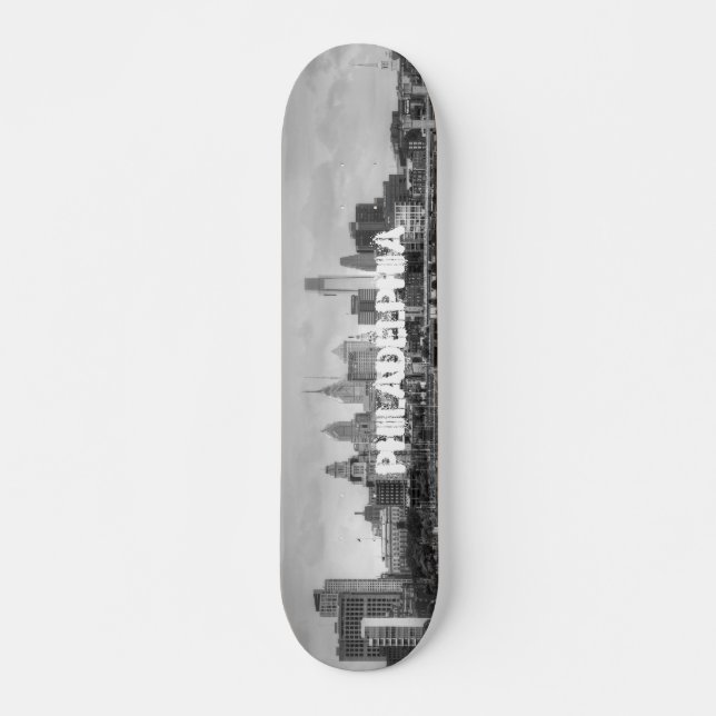 Skateboard Skyline Filadelfia en blanco y negro (Anverso )