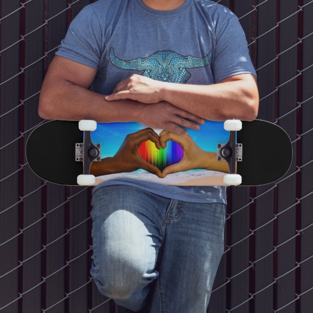 Skateboard SlipperyJoe gradiente de corazón de arcoíris vívid (Exterior 3)