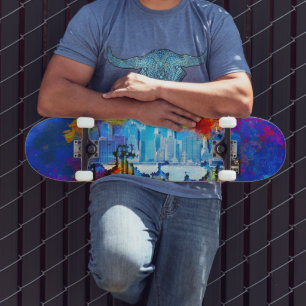 Skateboard SlipperyJoe NYC grafiti luna rodeada de nubes dram