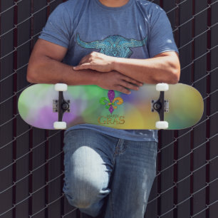 Skateboard SlipperyJoe's festivo tema de Mardi Gras púrpura v
