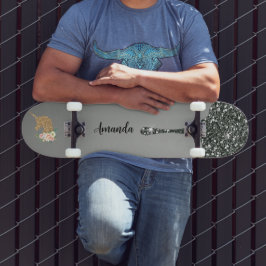 Skateboard Sliver purpurina unicorn