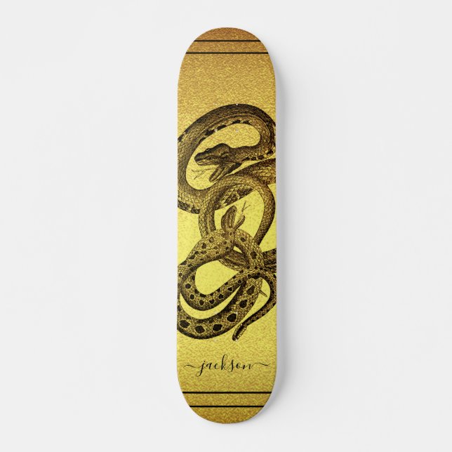 Skateboard Snakes Personalized Faux Relieve metalizado dorado (Anverso )