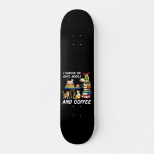 Skateboard SOBREVIVIR EN GATOS, LIBROS Y CAFÉ lindo gato grac