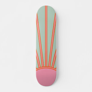 Skateboard Sol Sunrise Verde Y Rosa Resumen Retro Sunshine