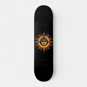 Skateboard sol trippy, sol retro, sol con cara chica