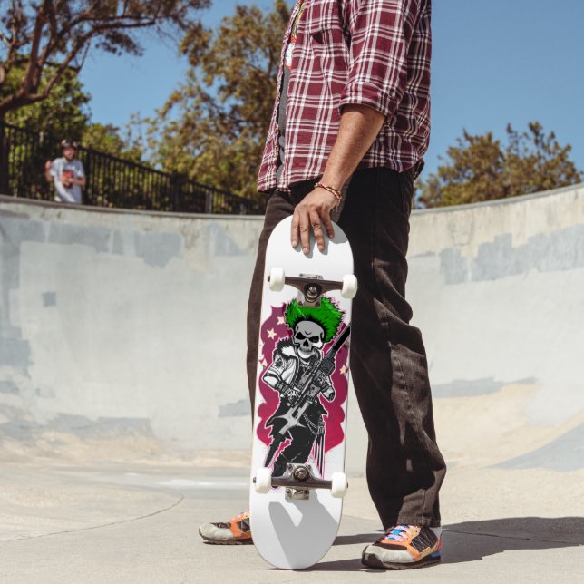 Skateboard Soldado de la cara de cráneo con pelo verde (Exterior 2)