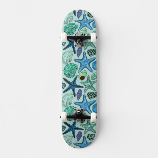 Skateboard Sombras de Seashells y del modelo azules de las (Anverso)