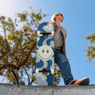 Skateboard Sonríe en azul oscuro, azul claro y crema