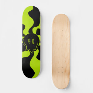 Skateboard Sonrisa retro derritiéndose en Lime Green y negro