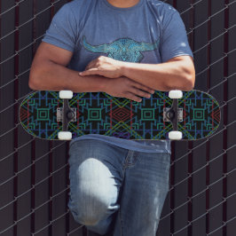 Skateboard Southwestern Symmetrical Tiled Pattern Line Art