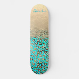 Skateboard Sparkly Purpurinoso de Leopardo Turquesa