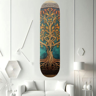Skateboard Spiritual Tree of Life Whimsical Ocean Blue Funky 