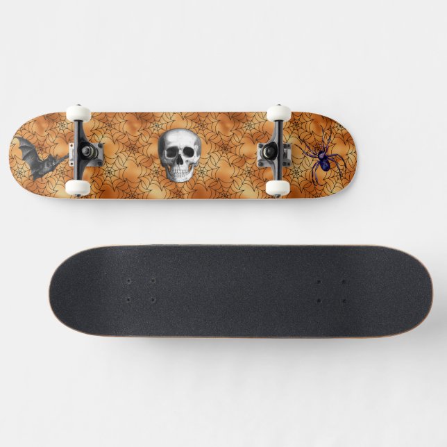 Skateboard Spooky Spider Web, Spider, Bat and Skull (Horz)