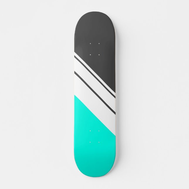 Skateboard Sporty Black Aqua Diagonal Rayos de Carreras Blanc (Anverso )