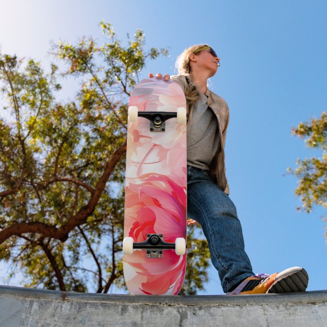 Skateboard Spring Peony Bloom Garden Watercolor (Exterior 1)