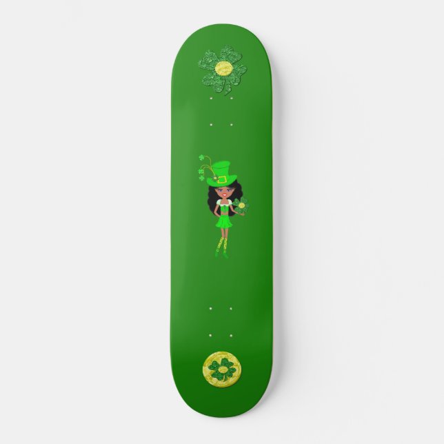 Skateboard St Patrick's Day Brunette Chica Leprechaun (Anverso)