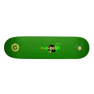 Skateboard St Patrick's Day Brunette Chica Leprechaun