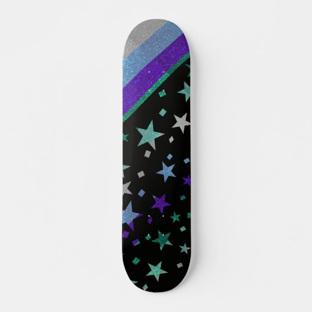 Skateboard Starry Gay Men Pride Bandera Esparkly Purpurina (Anverso )