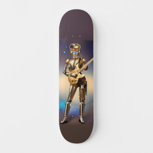 Skateboard Steampunk Robot Chica con guitarra