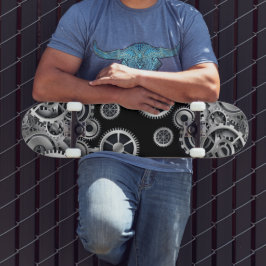 Skateboard Steampunk Silver Gears