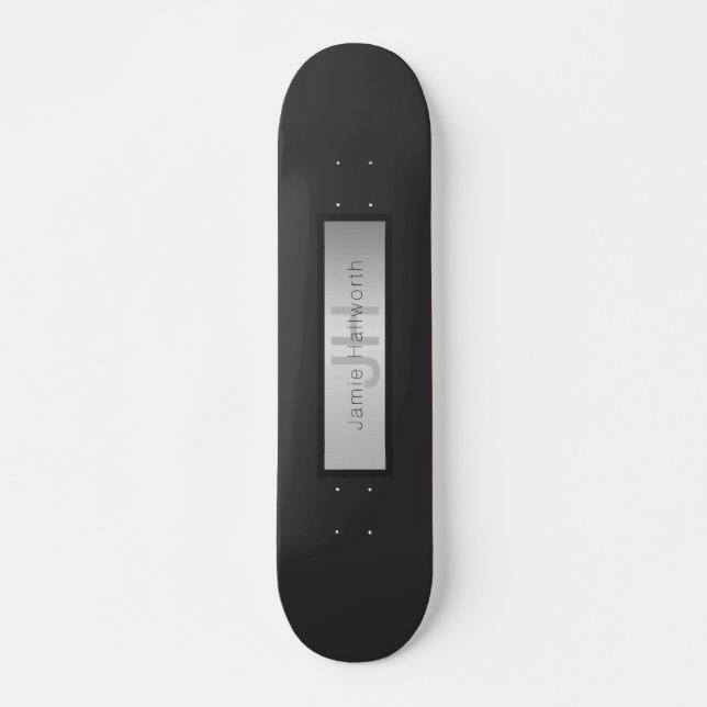 Skateboard Su nombre y su monograma | Grays and Faux Silver L (Anverso )