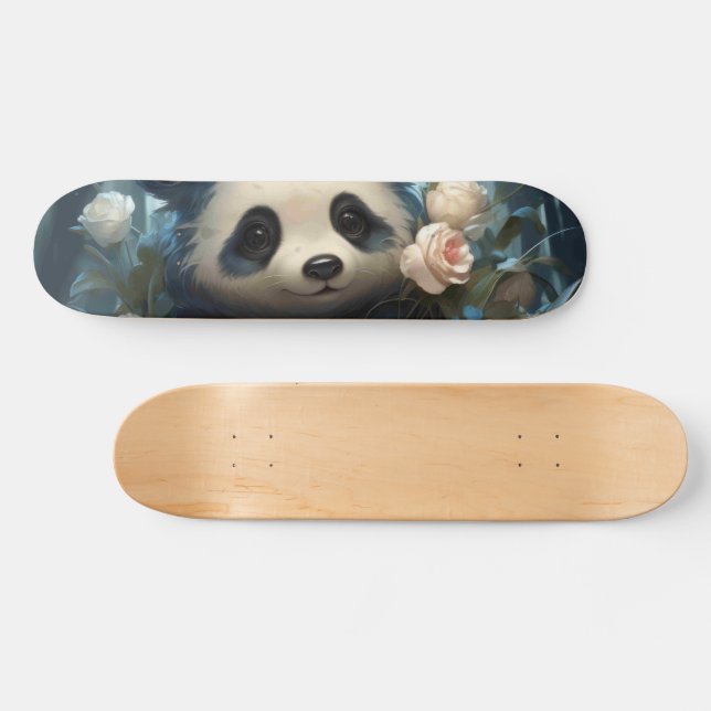 Skateboard Suave oso panda entre Rosas de la selva (Horz)