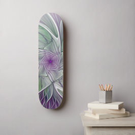 Skateboard Sueño de flores, abstracto arte fractal verde púrp