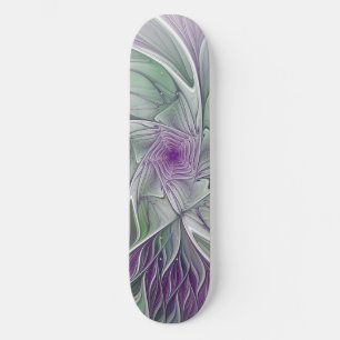 Skateboard Sueño de flores, abstracto arte fractal verde púrp