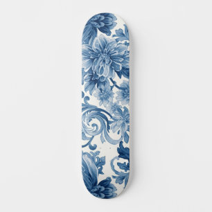 Skateboard Sueños Azules   Chinoisería de Acuarela Floral