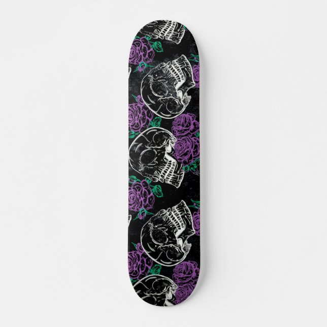 Skateboard Sugar Skull Purple Rosas | Glam Oscuro Real Grunge (Anverso )