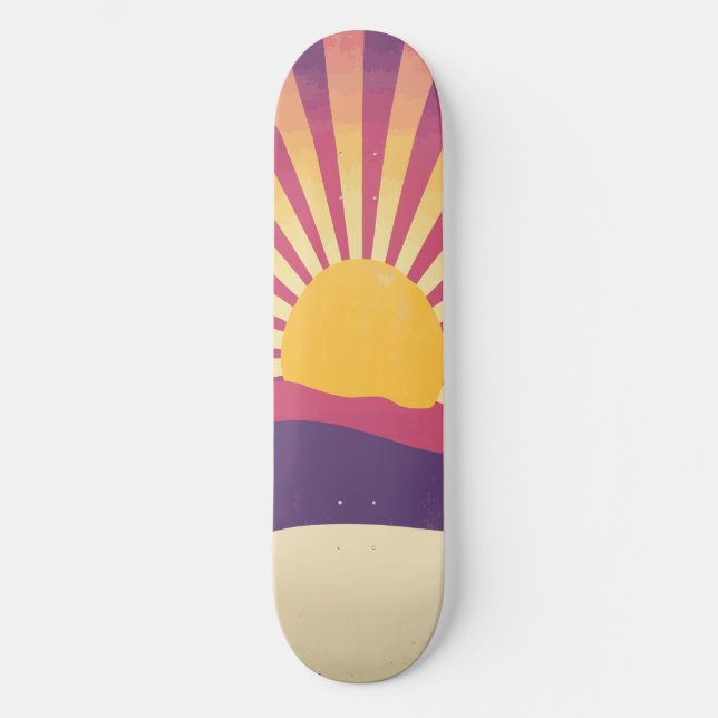 Skateboard Sunshine Sunrise Retro 70 Boho amarillo morado (Anverso)
