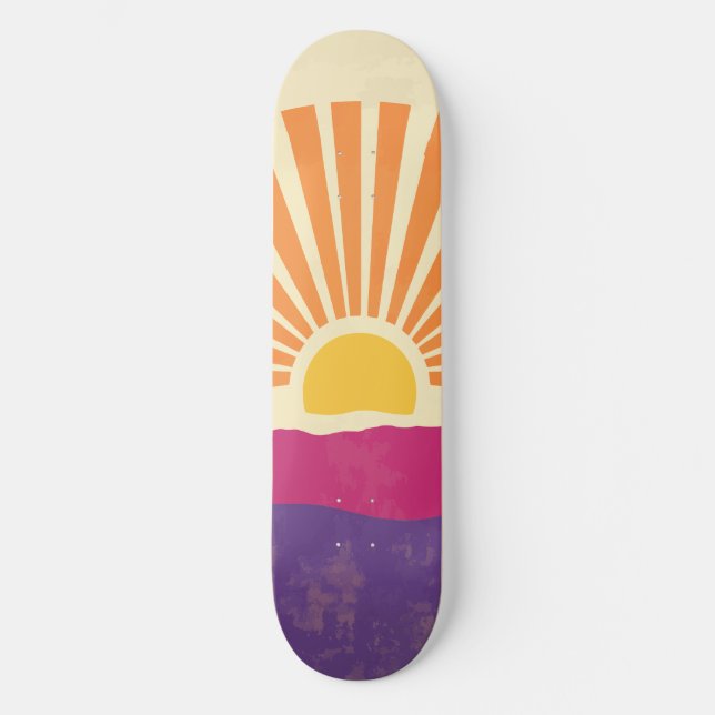 Skateboard Sunshine Sunrise Retro 70 Boho amarillo morado (Anverso)