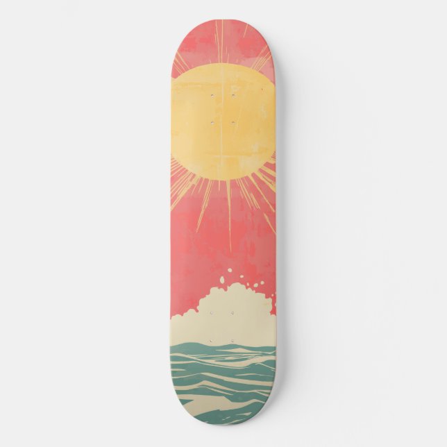 Skateboard Sunshine Sunrise Retro 70 Boho Rosa Amarillo (Anverso)