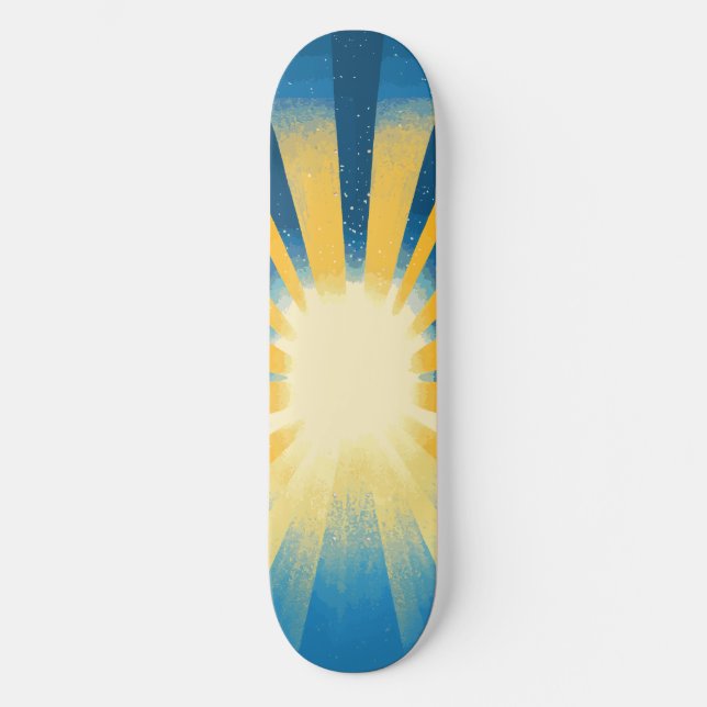 Skateboard Sunshine Sunrise Retro 70's Boho Blue Yellow (Anverso)