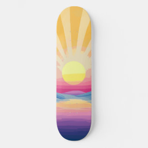 Skateboard Sunshine Sunset Retro 70 Boho Blue Yellow Pink