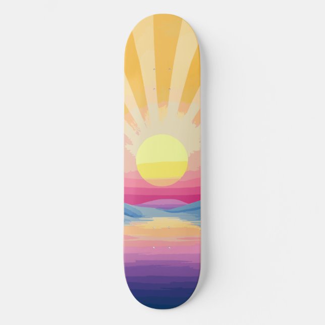 Skateboard Sunshine Sunset Retro 70 Boho Blue Yellow Pink (Anverso)