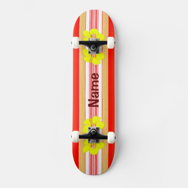 Skateboard Surfboard Hawai Hibiscus Red (Anverso)