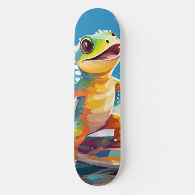 Skateboard Surfing Gecko Montando Las Ondas (Anverso)