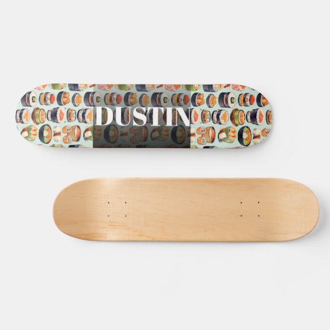 Skateboard Sushi acuarela personalizada (Horz)
